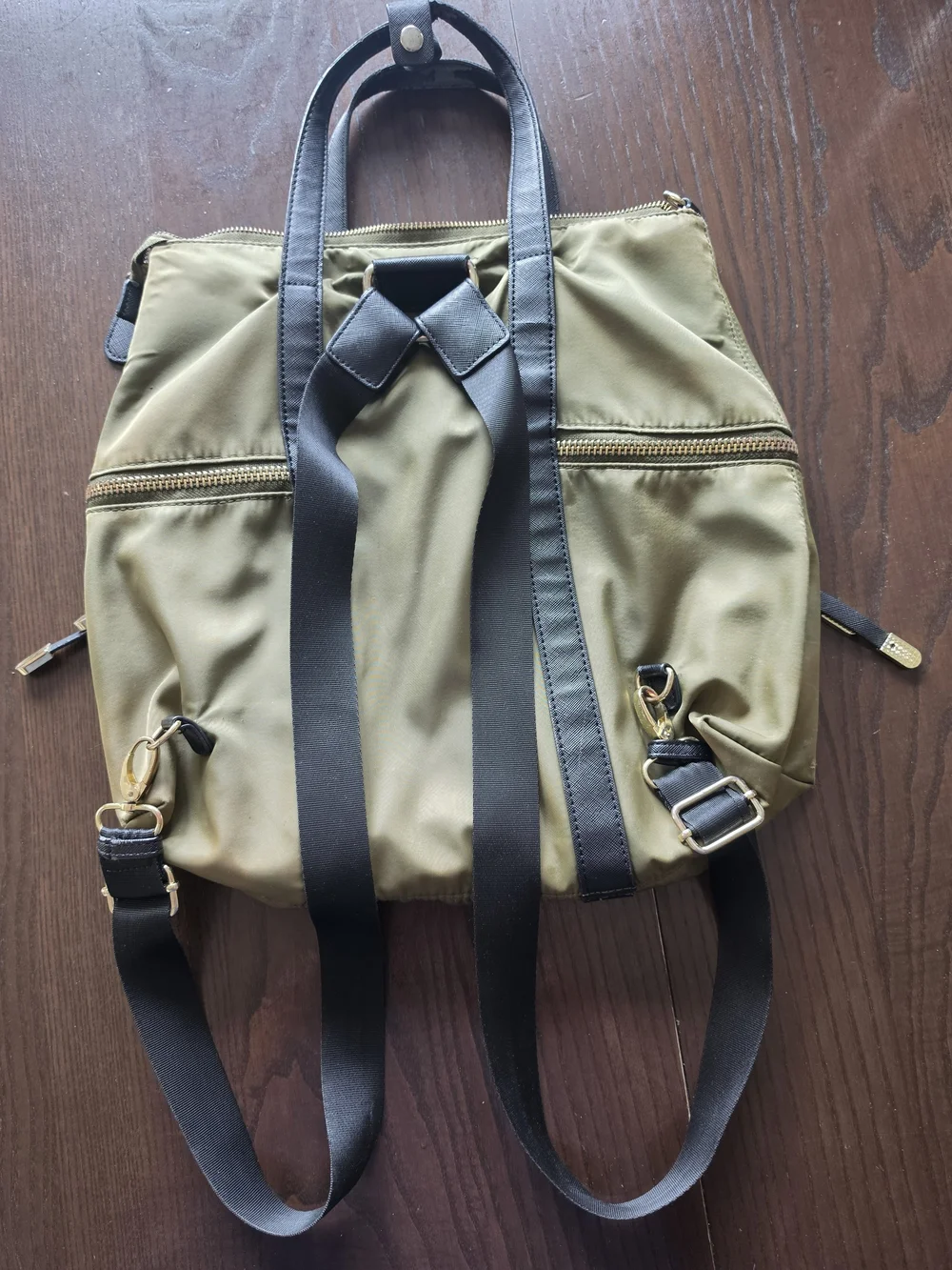 Steve Madden Olive Green Nylon Backpack with Black Trim